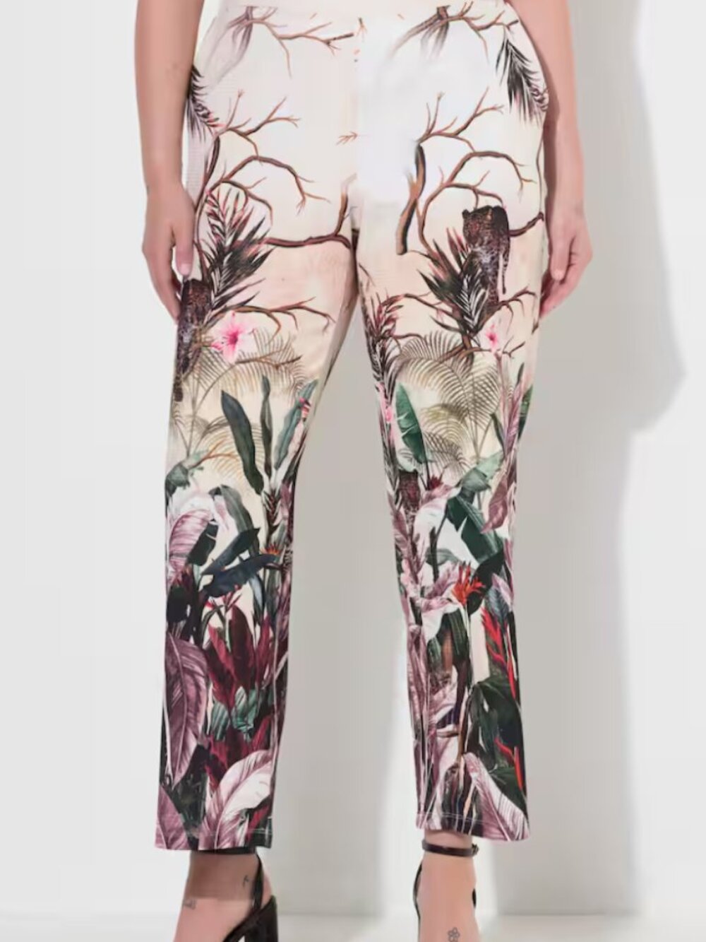 Slip-on trousers, wide leg, safari print